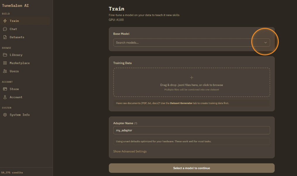 Choose base model you want to train.