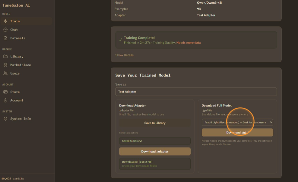 When merging/downloading GGUF, you can choose quantized options.
