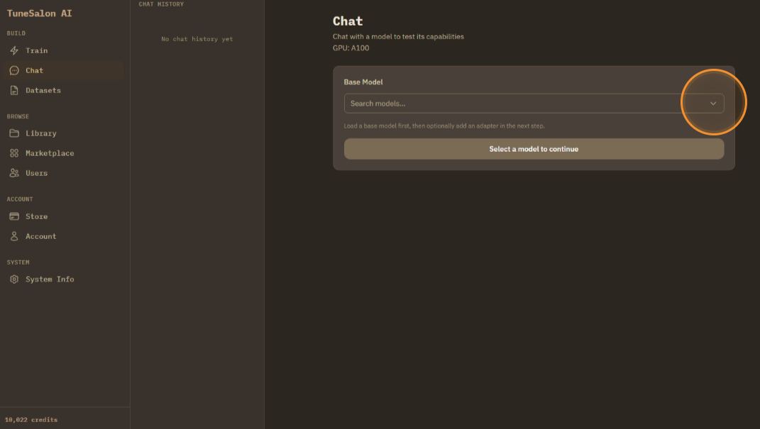 In the chat tab, chatting with 'base model + adapter' is only supported. Click dropdown menu to select base model first.