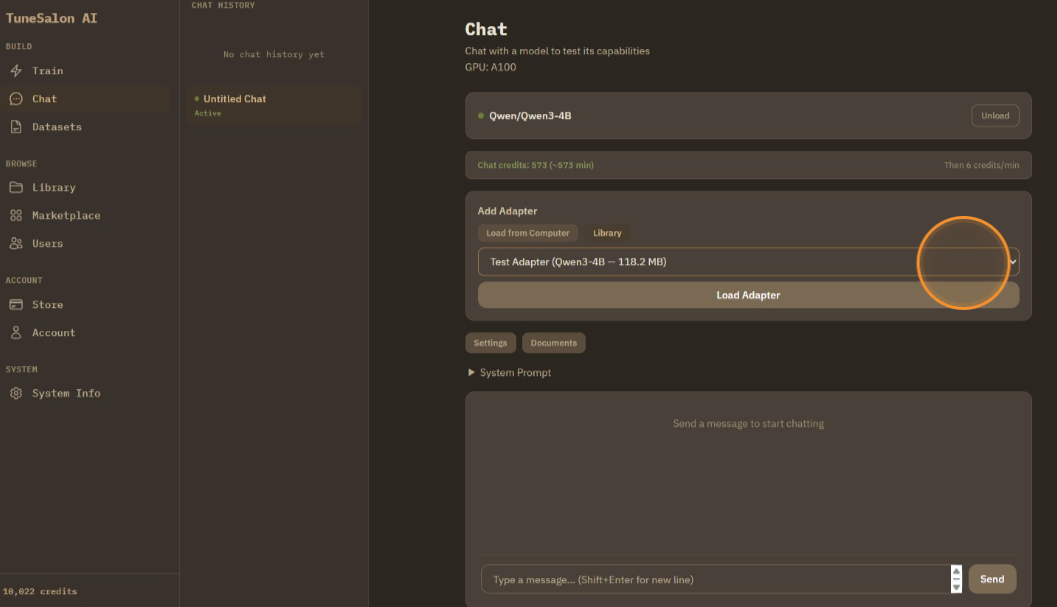 Select your adapter from the library dropdown.