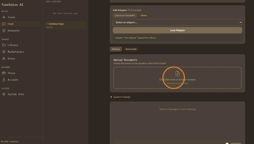 Upload documents by dragging or browsing.