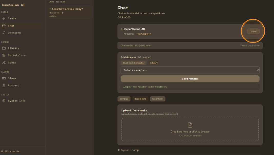 When you want to stop chatting, click unload, or refresh.